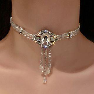 Rhinestone Layered Necklace Necklace - Silver - One Size