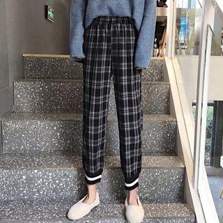 Plaid Elastic Cuff Pants
