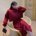 Turtleneck Cropped Sweater / Spaghetti Strap Midi A-line Dress
