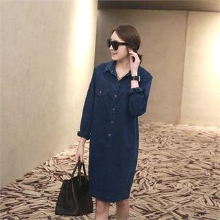 Flap-pocket Half-placket Denim Shirtdress