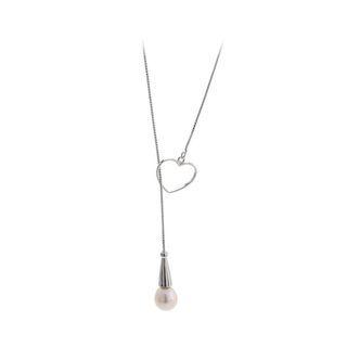 925 Sterling Silver Simple Fashion Heart-shaped Freshwater Pearl Necklace Silver - One Size
