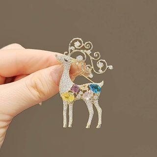 Deer Rhinestone Alloy Brooch Gold - One Size