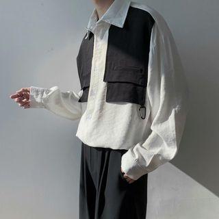 Mock Two Piece Two Tone Button-up Oversize Shirt
