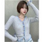 Button-up Knit Top Gray & Blue - One Size