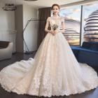 Embroidered Cap-sleeve Lace Wedding Ball Gown