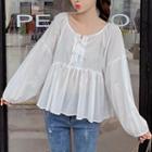 Long-sleeve Frill Trim Blouse As Shown In Figure - One Size