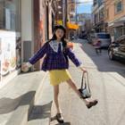 Long-sleeve Plaid Top / Long-sleeve Lace Top / Mini A-line Skirt