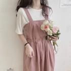 Striped T-shirt / Midi A-line Overall Dress / Set