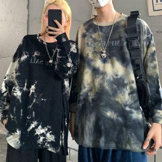 Tie-dye Print Lettering Pullover