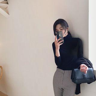 Turtle-neck Slim Silky Top