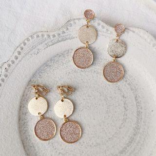 Glitter Metal Disc Earring / Clip-on Earring