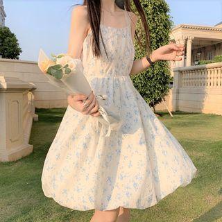 Spaghetti Strap Floral Bow Back A-line Dress