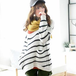 Drop-shoulder Striped Sweater