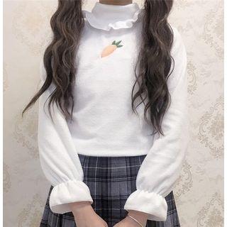 Carrot Ruffle Mock-neck Long-sleeve T-shirt