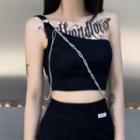 Sleeveless One-shoulder Chained Crop Top