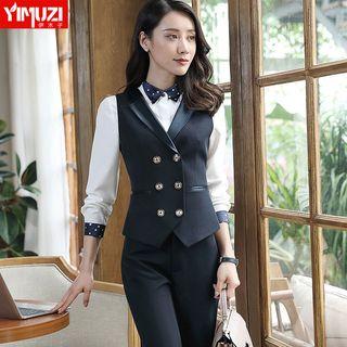 Double-breasted Vest / Set: Double-breasted Vest + Dress Pants / + Skirt / + Contrast Collar Long-sleeve Shirt