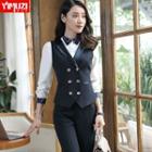 Double-breasted Vest / Set: Double-breasted Vest + Dress Pants / + Skirt / + Contrast Collar Long-sleeve Shirt