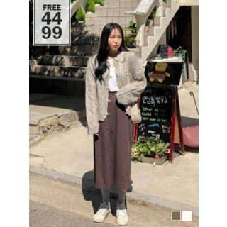 Collared Toggle-button Cable-knit Cardigan