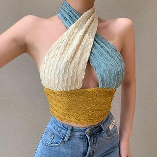 Halter-neck Color Block Crop Top