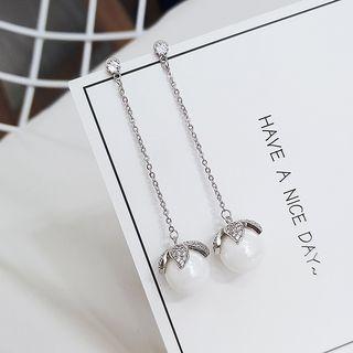 Rhinestone Faux Pearl Dangle Earring S925 Sterling Silver - One Size