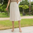 Drawstring-waist Linen Blend A-line Skirt