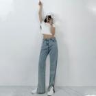 High-waist Slit-hem Shift Jeans