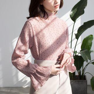 Long-sleeve Polka Dot Chiffon Top