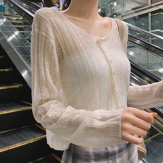 Long-sleeve Plain Asymmetric Button Top