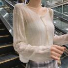 Long-sleeve Plain Asymmetric Button Top