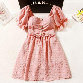 Short-sleeve Drawstring Shirred Swimdress