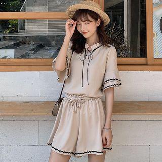 Set: Short-sleeve Blouse + Wide Leg Shorts