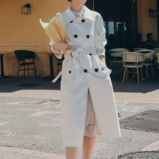Contrast Stitching Double-breasted Trench Coat