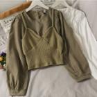 Mock Two Piece Knit Vest With Plain Blouse
