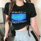 Drawstring Short Sleeve Lettering T-shirt