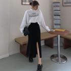 Lettering Mock-neck Sweatshirt / Plain Midi Skirt