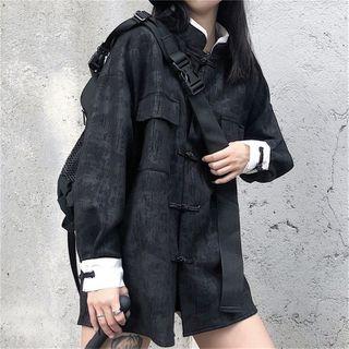 Frog Buttoned Pocketed Jacket Black - One Size