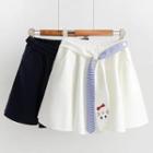 Tie-waist Embroidered A-line Mini Skirt