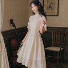 Elbow-sleeve Floral Midi A-line Qipao Dress