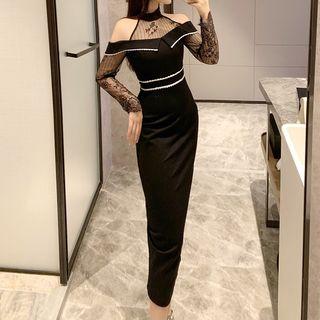 Long-sleeve Cold Shoulder Maxi Sheath Dress