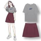 Lettering Short-sleeve T-shirt / High-waist Mini A-line Skirt