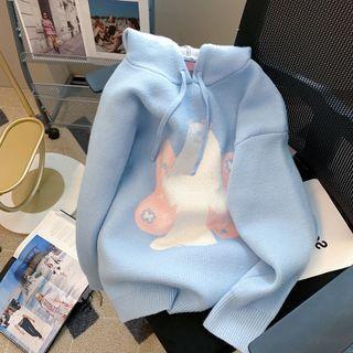 Jacquard Knit Hoodie Blue - One Size