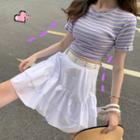 Tie-back Striped Short-sleeve T-shirt / Mini A-line Skirt / Belt