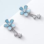 Flower Rhinestone Sterling Silver Dangle Earring 1 Pair - Silver & Blue - One Size