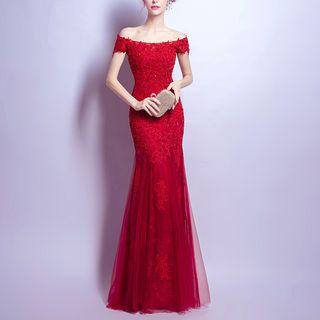 Short-sleeve Off Shoulder Lace Evening Gown