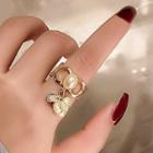 Alloy Heart Faux Pearl Open Ring Gold - One Size