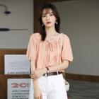 Square Neck Short Sleeve Ruched Blouse
