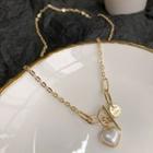 Heart Faux Pearl Pendant Alloy Necklace Gold - One Size