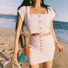 Set: Short-sleeve Square-neck T-shirt + Mini Pencil Skirt