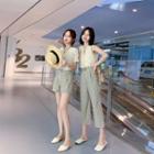 Sleeveless Lace Blouse / Short-sleeve Blouse / Plaid Shorts / Cropped Straight Leg Pants / Set
