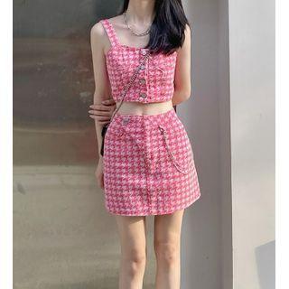 Houndstooth Cropped Tank Top / Mini Skirt